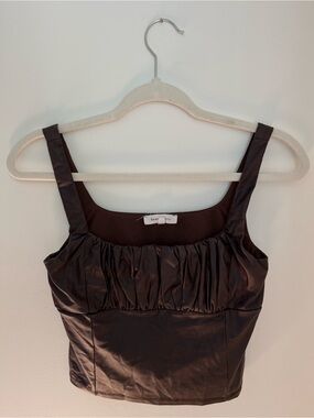 Bear Dance Brown Satin Ruched Scoop Crop Tank